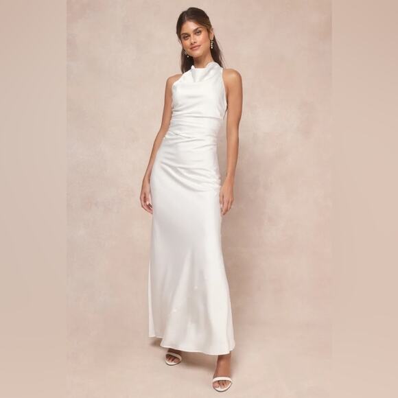 Lulus Effortlessly Sensational White Satin Backless Maxi Dress - Picture 1 of 5